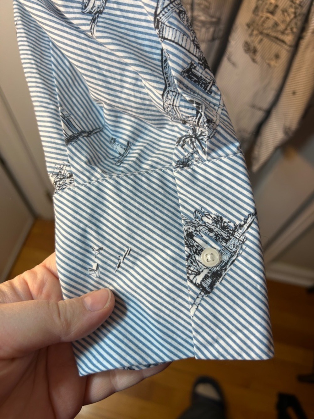 Maje Blue & White Pinstripe Cotton Off Shoulder Shirt Dress Sz 1 (Small) - Picture 10 of 11